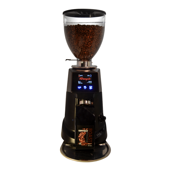 Professionele elektrische koffiemolen met digitaal display en reservoir gevuld met koffiebonen